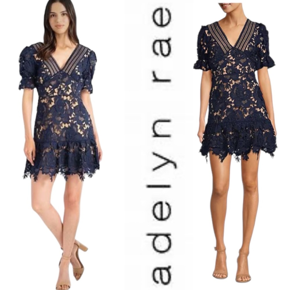Adelyn Rae Navy Floral Lace Mini Dress